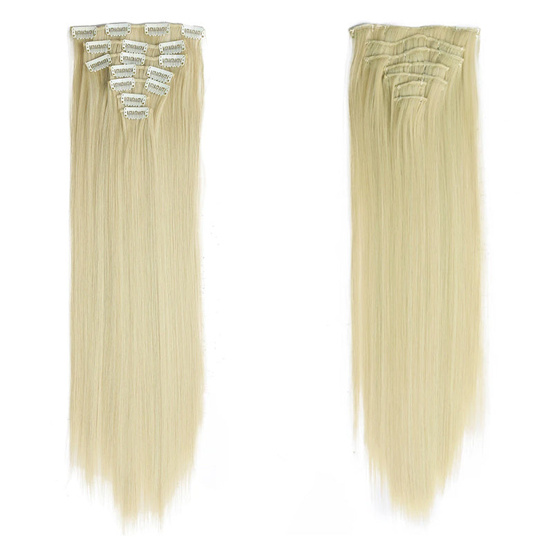 7Pcs/Set 16 Clips Hair Extension Black Long Straight Natural Hair Ombre Hairpiece Heat Resistant Fiber For Women Hairstyle