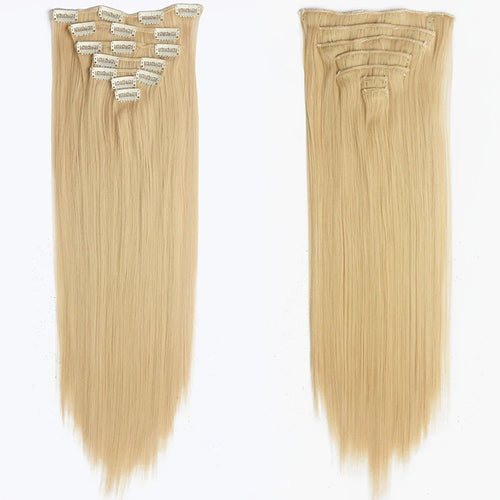 7Pcs/Set 16 Clips Hair Extension Black Long Straight Natural Hair Ombre Hairpiece Heat Resistant Fiber For Women Hairstyle
