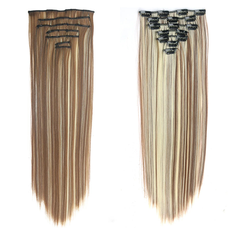 7Pcs/Set 16 Clips Hair Extension Long Straight Natural Hair Highlight Hairpiece Heat Resistant Fiber For Women Hairstyle