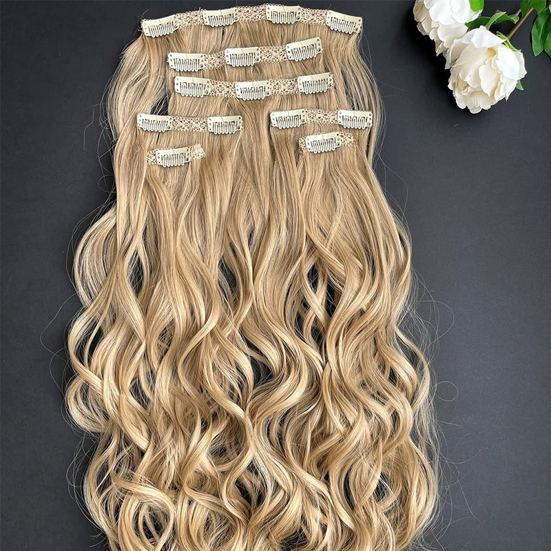 7Pcs/Set 16 Clips Hair Extension Blonde Long Straight Natural Hair Clip-In Hair Extensions For Women Hairstyle
