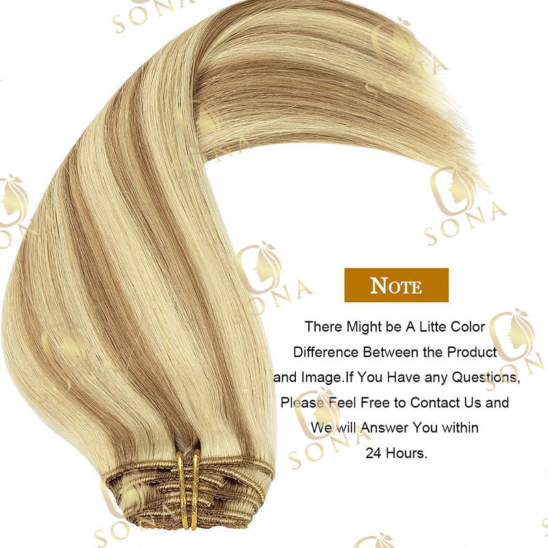 Sona 20 Inch Clip in Hair Extensions Straight Human Hair Highlight Blonde Seamless Clip Ins for Women&nbsp;