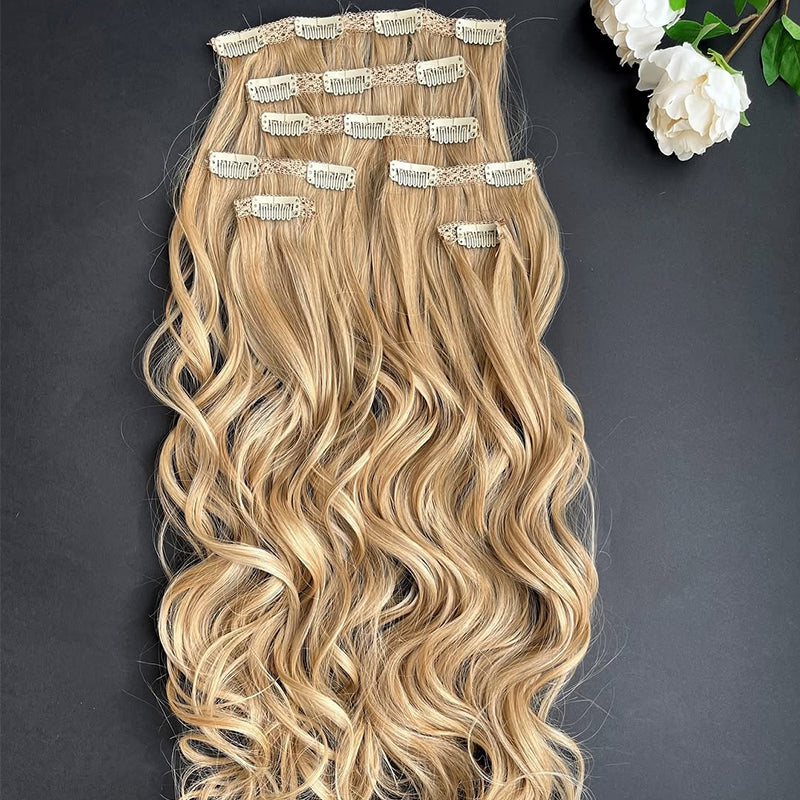 7Pcs/Set 16 Clips Hair Extension Blonde Long Straight Natural Hair Clip-In Hair Extensions For Women Hairstyle