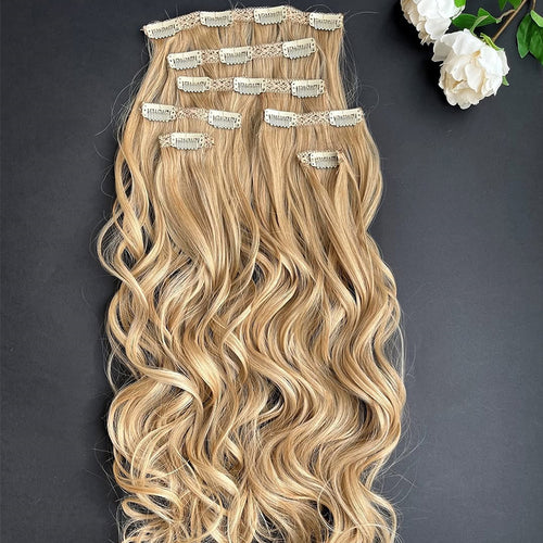 7Pcs/Set 16 Clips Hair Extension Blonde Long Straight Natural Hair Clip-In Hair Extensions For Women Hairstyle