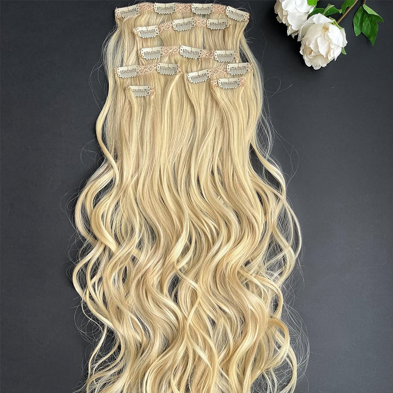 7Pcs/Set 16 Clips Hair Extension Blonde Long Straight Natural Hair Clip-In Hair Extensions For Women Hairstyle