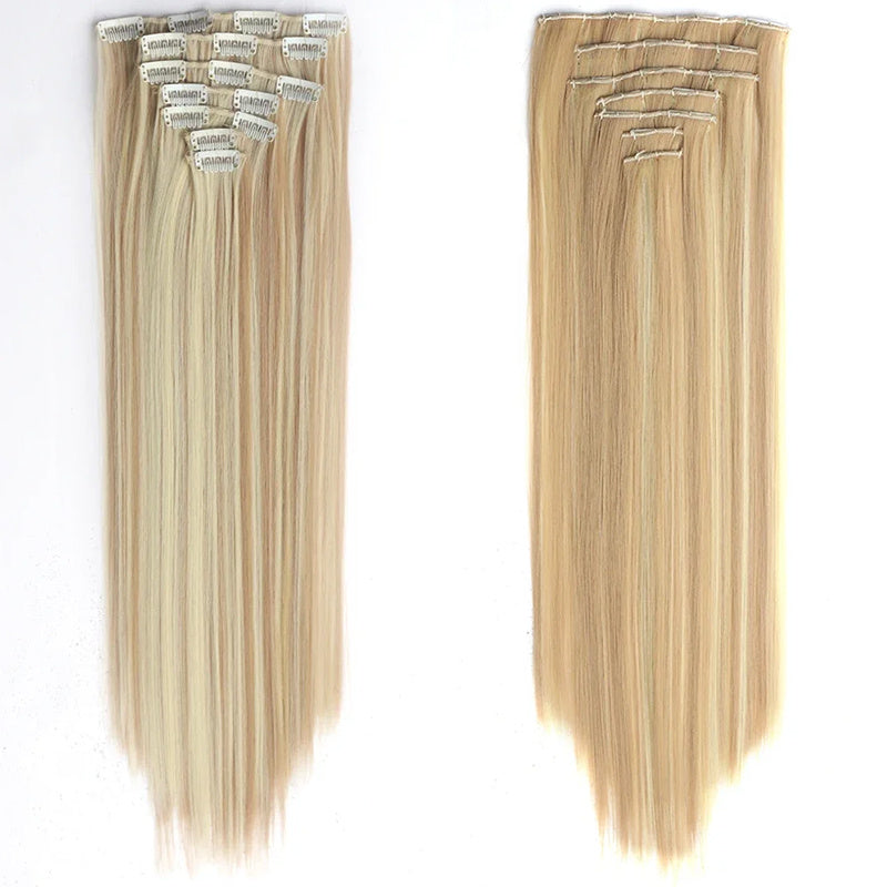 7Pcs/Set 16 Clips Hair Extension Long Straight Natural Hair Highlight Hairpiece Heat Resistant Fiber For Women Hairstyle