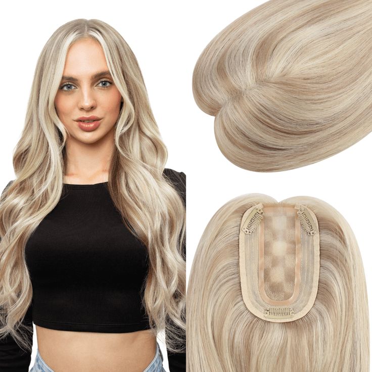 Clip On Hair Topper Virgin Hair Medium Base Topper Human Hair #18/613 Blonde